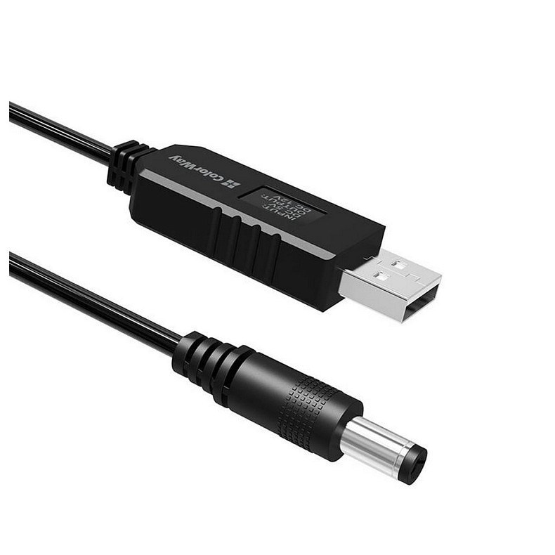 Кабель ColorWay для роутера 12V (USB-DC 5.5х2.5mm) 1 м, Black (CW-CBUD067-BK)