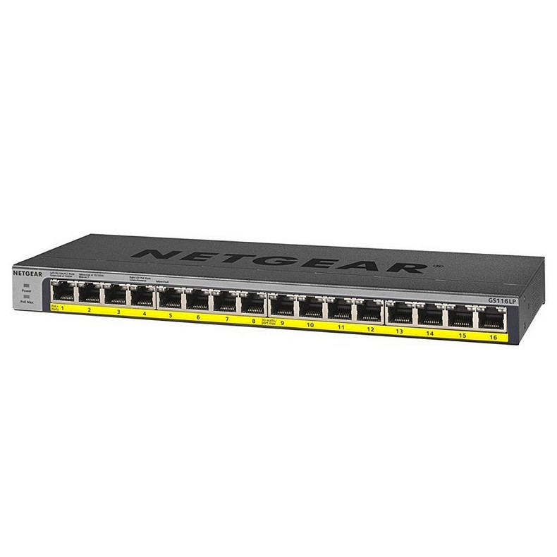 Комутатор NETGEAR GS116LP 16x1GE PoE+(76Вт), FlexPoE, некерований