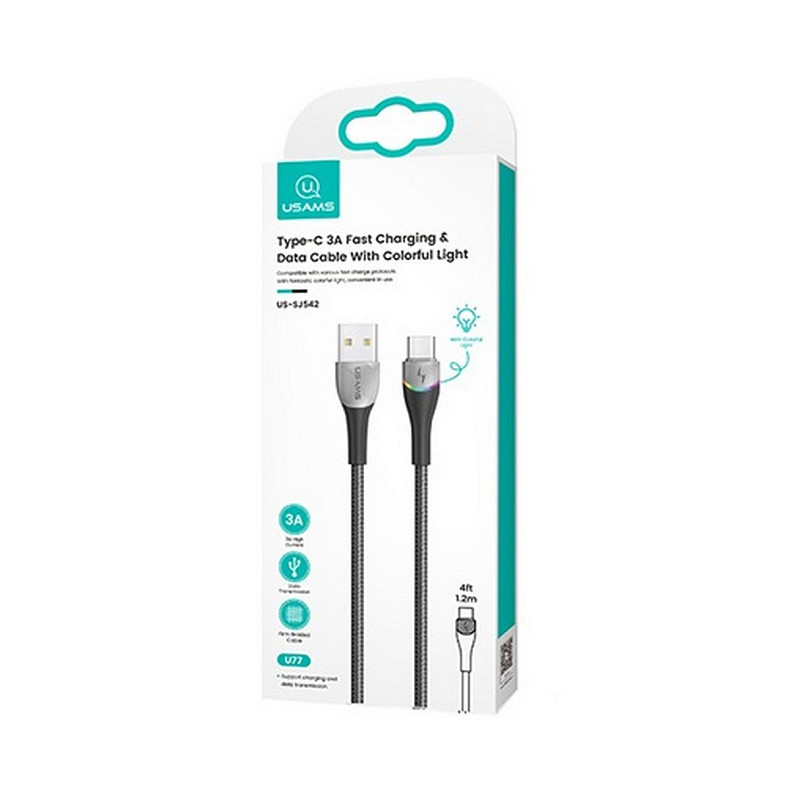 Кабель Usams US-SJ542 USB-USB Type-C, 1.2 м, Black (SJ542USB01)