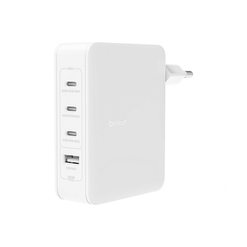 Зарядное устройство сетевое Belkin 140Вт 3хUSB-С GAN PD PPS, USB-A, белый