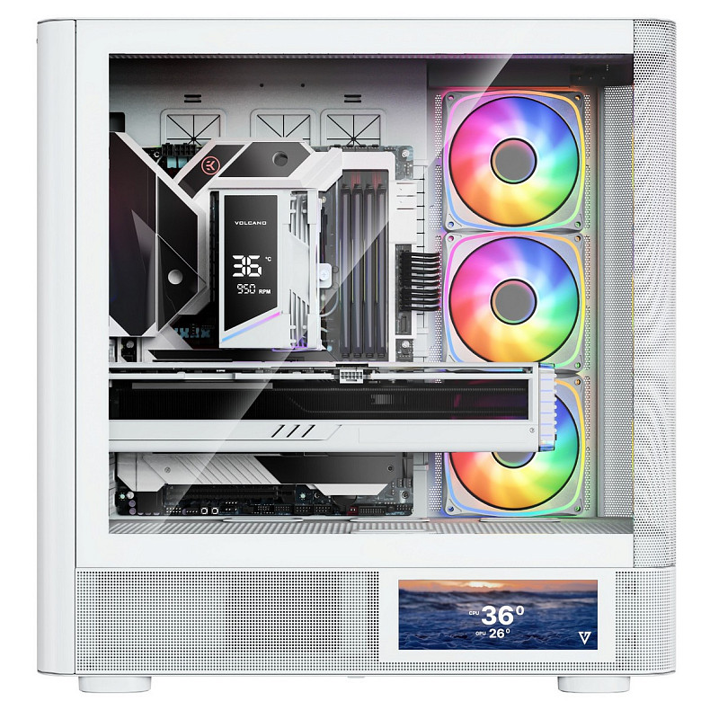 Корпус Modecom VOLCANO AQ400 ARGB MIDI SIDE LCD 6,2”, 4x120mm fans WHITE без БЖ ATX