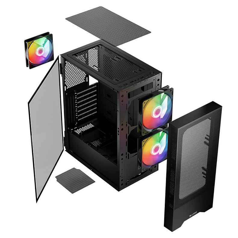 Корпус LogicConcept ARYA MESH+GLASS ARGB fans 2x140mm+1x120mm BLACK без БП ATX