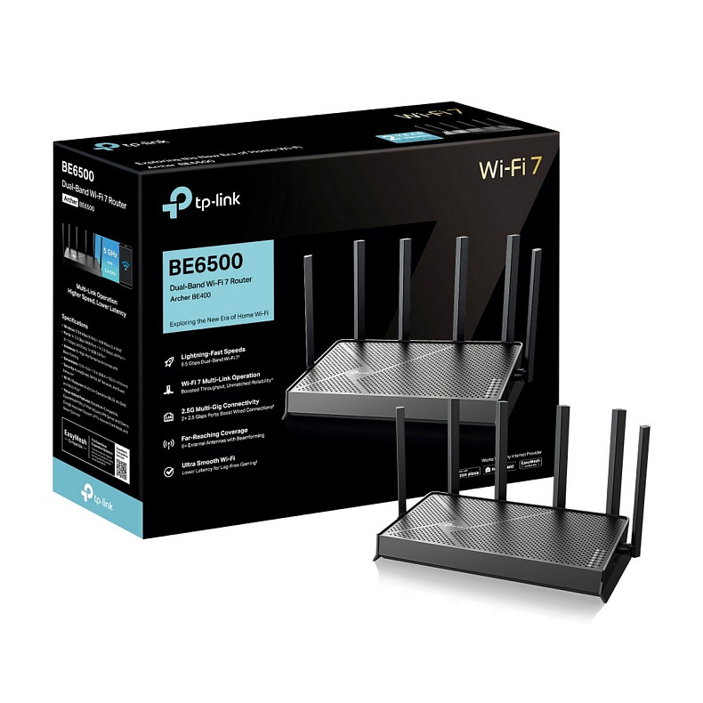 Маршрутизатор TP-LINK Archer BE400 BE6500, 3xGE LAN, 1x2.5GE LAN, 1x2.5GE WAN, 1xUSB3.0 MESH
