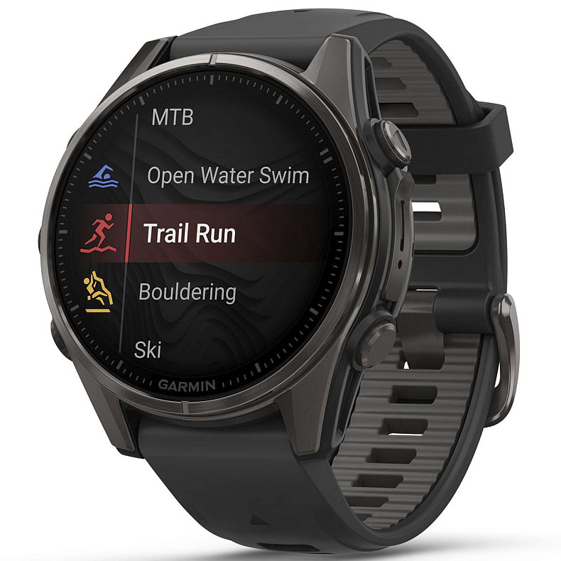 Спортивний годинник Garmin Fenix 8 43mm AMOLED Sapphire Carbon Gray DLC Titanium with Black Silicone Band