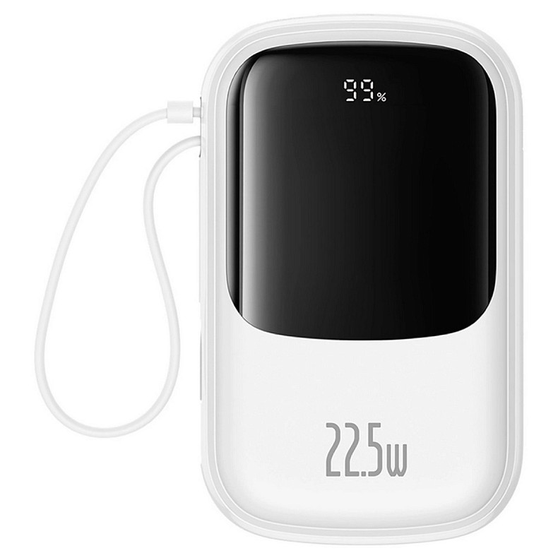 Универсальная мобильная батарея Baseus Qpow Pro+ 20000mAh 22,5W, 1xLightning, 1xUSB-A, 1xType-C, with built-in USB-C Cable White