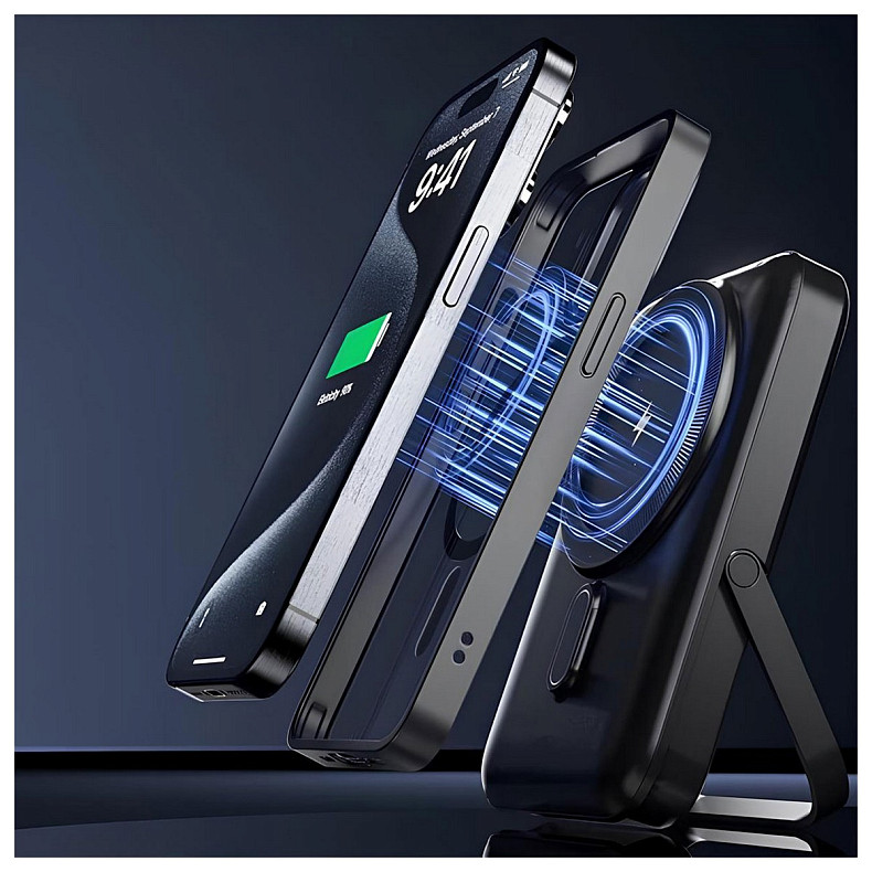 УМБ Choetech Magnetic Wireless 10000mAh 20W PD USB-C In/Out, with holder, Qi-15W Black