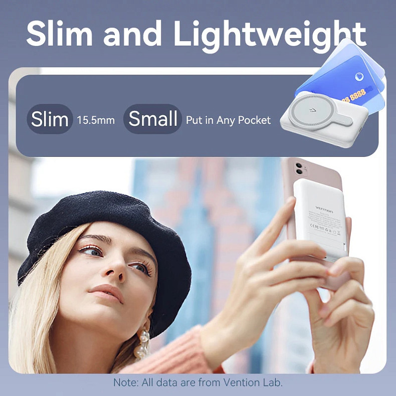 УМБ Vention Magnetic Wireless 5000mAh 20W PD, 1xUSB-C, QI-15W Pink