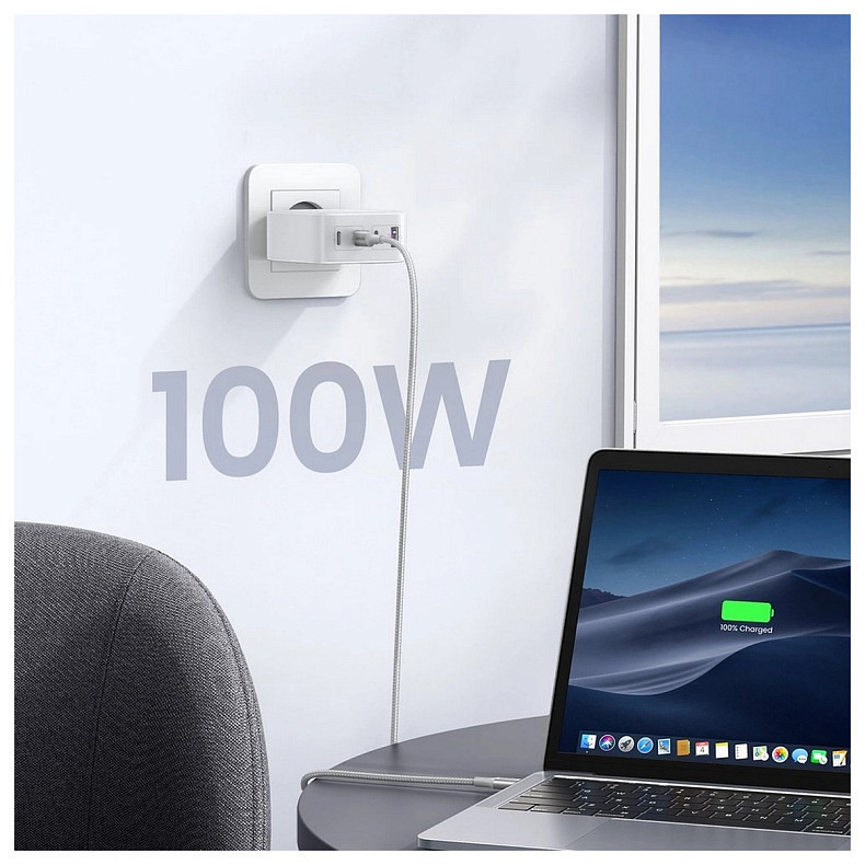 Зарядний пристрій Ugreen 4xUSB 100W (3хUSB-C+USB-A) Gan white CD226