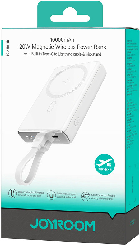 УМБ Joyroom Magnetic Wireless 10000mAh JR-PBM01 20W QC, USB-C In/Out White