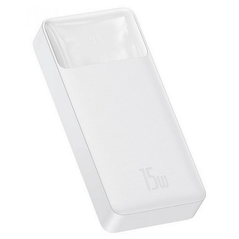 Универсальная мобильная батарея Baseus Bipow 20000mAh 15W 3A, MicroUSB, 2xUSB, 1xType-C In/Out White