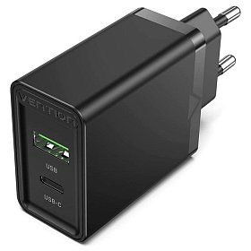 Зарядний пристрій Vention USB Type C + QC4.0 (18-20W) Black (FBBB0-EU)