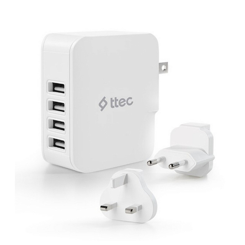 Мережевий зарядний пристрій Ttec Quattro Traveler 4хUSB 5.1A/25Вт White (2SC02BUK)