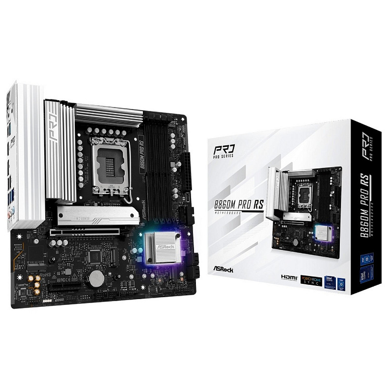 Материнська плата AsRock B860M Pro RS (1851/B860, 4*DDR5, PCIex16, HDMI/DP, 4xSATA, 3xM.2, 2.5Glan, 7.1ch, mATX)