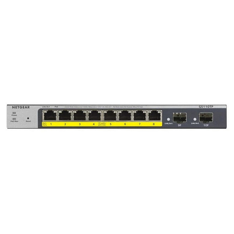 Коммутатор NETGEAR GS110TPv3 8xGE PoE+ (55Вт), 2xSFP, управляемый L2