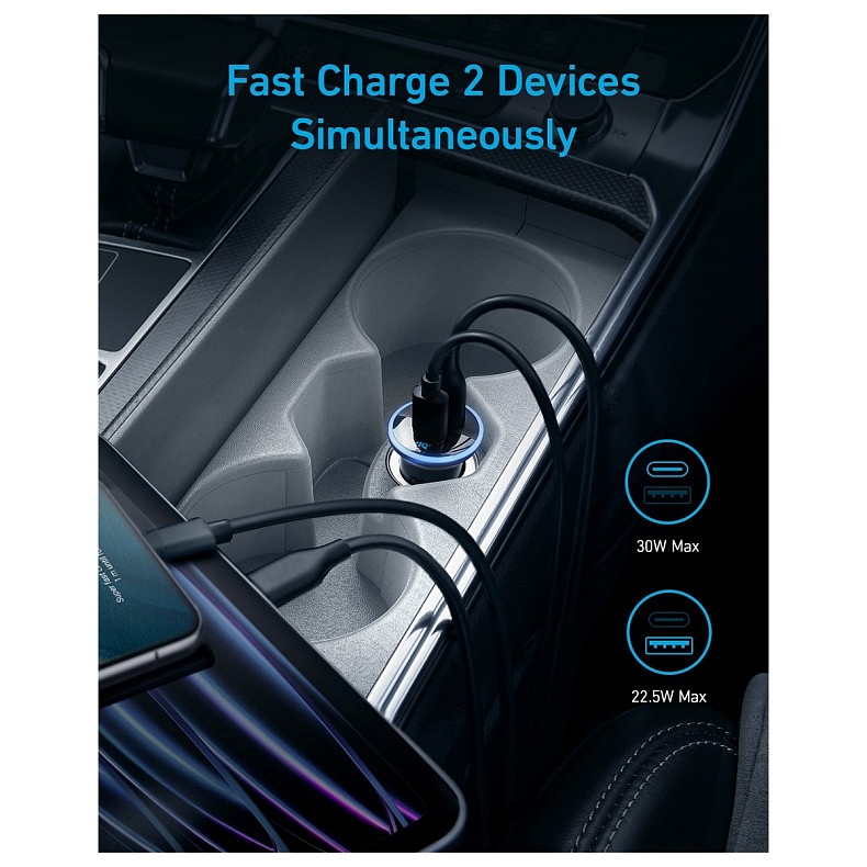 Авто зарядка ANKER PowerDrive 323 – 30W PD + 22.5W USB-A (Чорний)