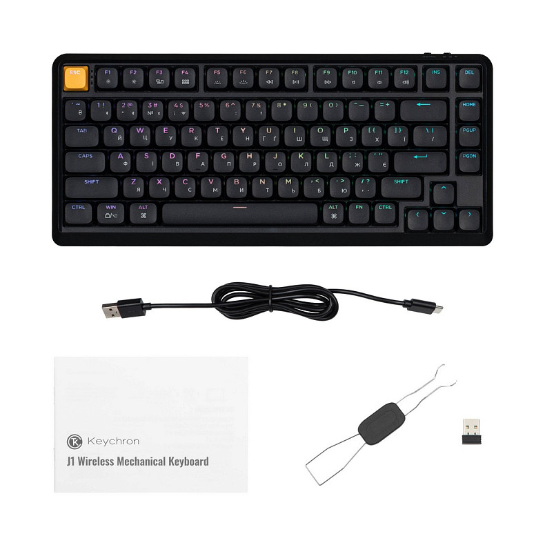 Клавіатура Keychron J1 82Key K Pro Red WL/BT/USB-A QMK Hot-Swap EN/UKR RGB чорний