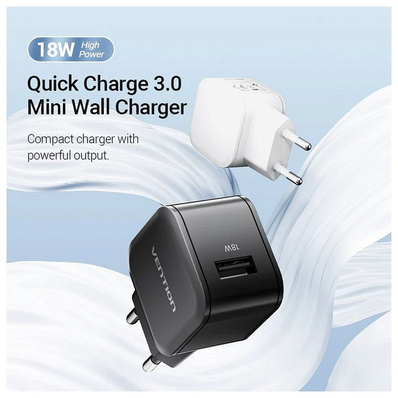 Зарядний пристрій 1xUSB 18W QC3.0 White Vention