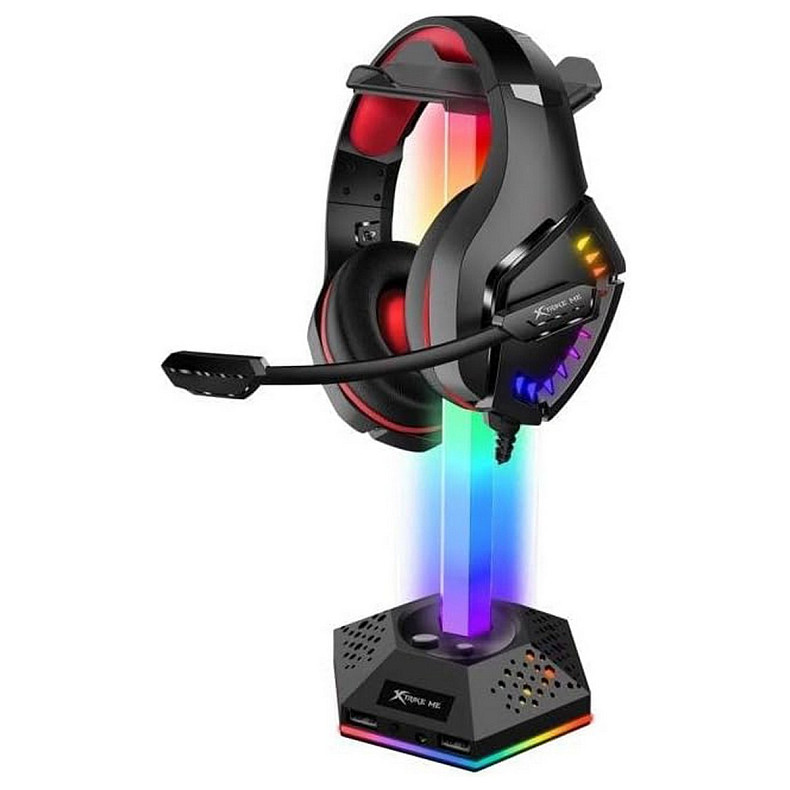 Подставка для гарнитуры XTRIKE ME RGB 2xUSB2.0 HUB, USB кабель 1,9м, вlack