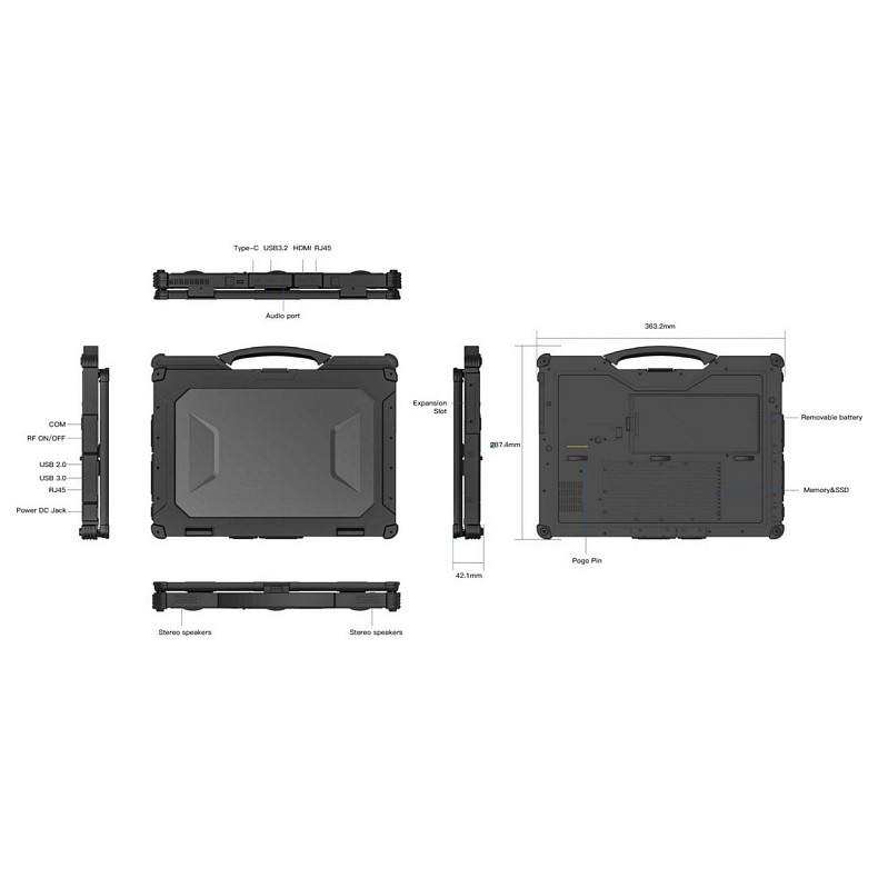 Захищений ноутбук AGN x14A 14"FHD LCD /i5-1235U/ 16G+512SSD/IP65 MIL-STD-810H Black