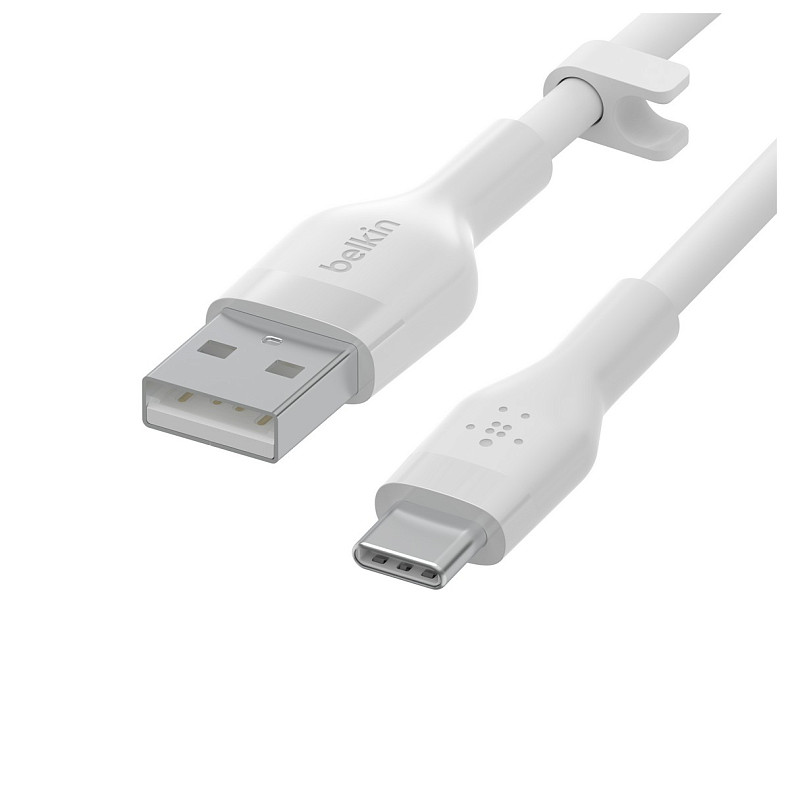 Кабель Belkin USB-A - USB-C силіконовий, з кліпсою, 2м, білий