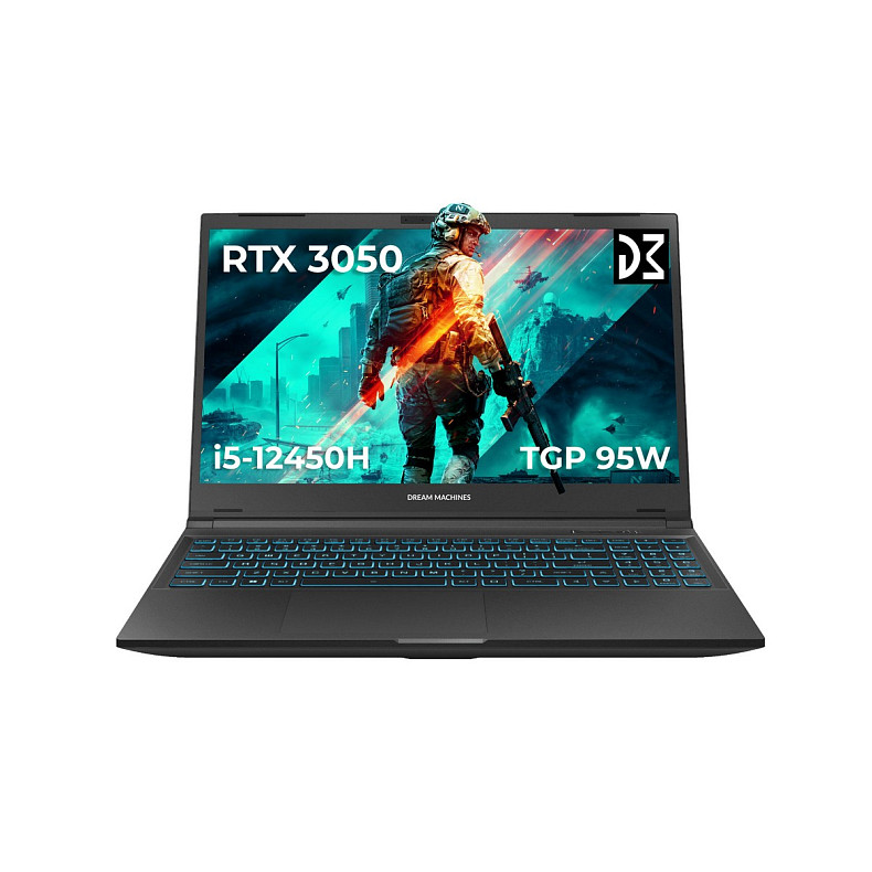Ноутбук Dream Machines RG3050-15 15.6FHD IPS, Intel i5-12450H, 16GB, F1TB, NVD3050-4, DOS, черный