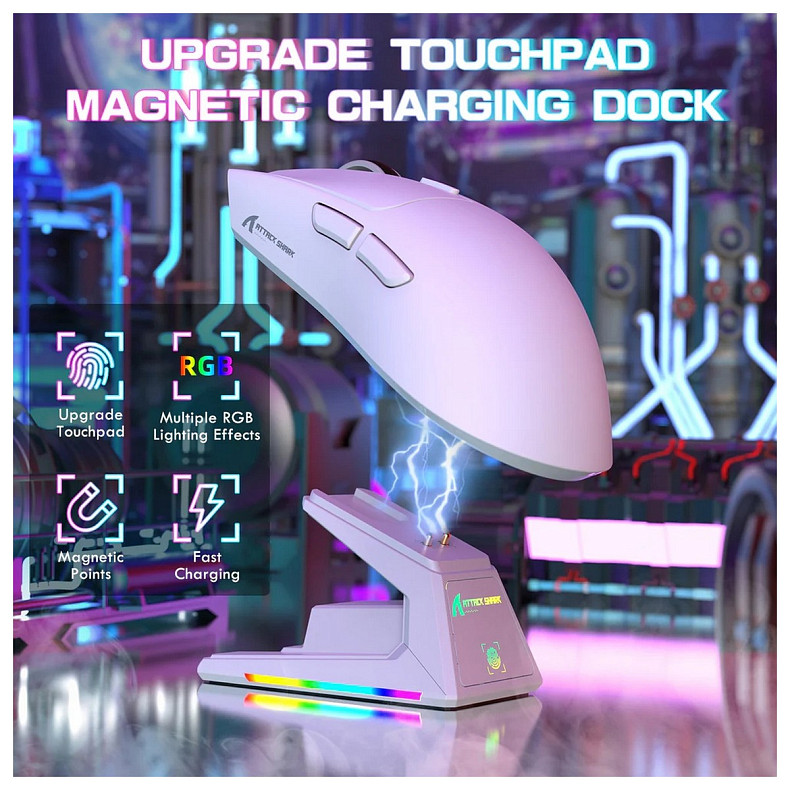 Мишка Attack Shark X1, Wireless/Bluetooth, 40000dpi. (PAW3395PRO), 6кн., White