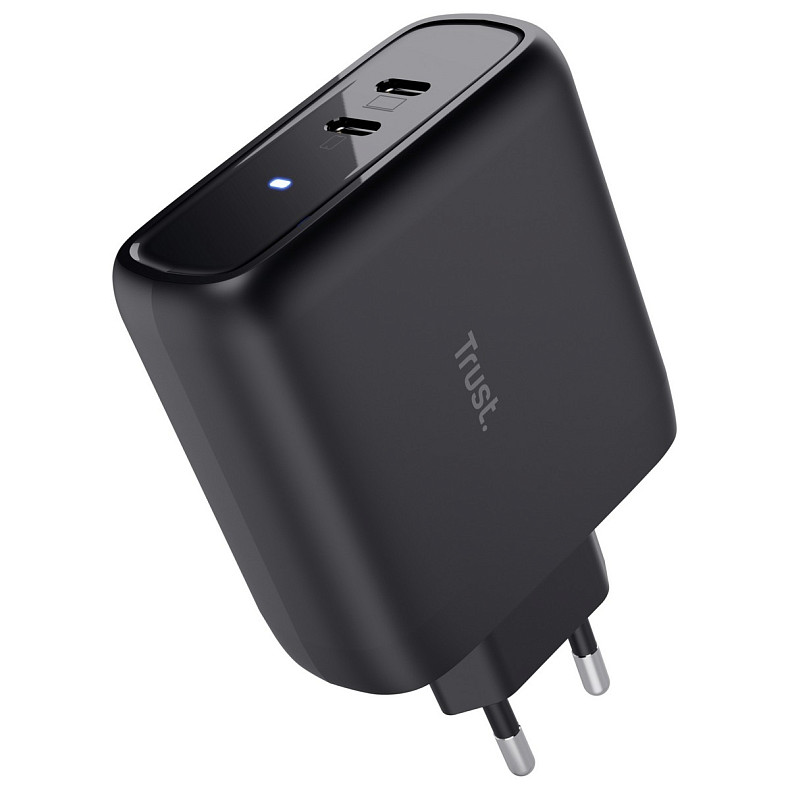 Зарядное устройство сетевое Trust Maxo 65Вт, 2xUSB-C PD, черный