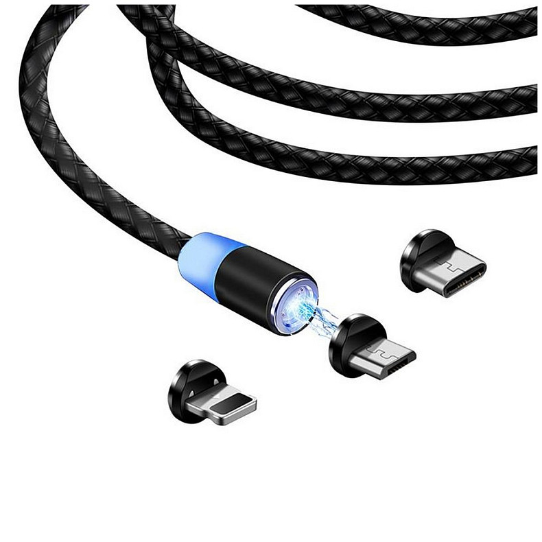 Кабель ColorWay Magnetic USB-Lightning/MicroUSB/USB-C, 2.4А, 1м, Black (CW-CBUU020-BK)