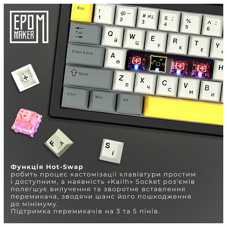 Клавіатура Epomaker EK68 65% Flamingo Switch Hot-Swap (2.4G/BT/USB) RGB UA Black (EK68-B-F)