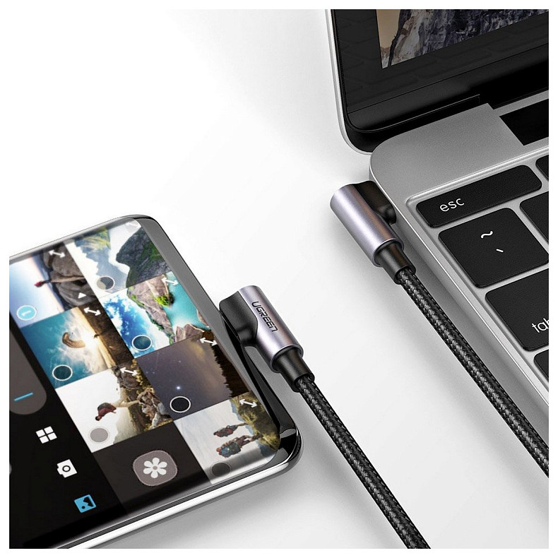 Кабель USB 2.0 Type-C M-M, 1 м, (20V/3A), (60W) Черный, Aluminum Case with Braided US323 UGREEN