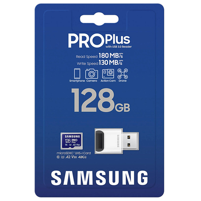Карта пам'яті SAMSUNG MICRO SDXC PRO+ 128GB W/READER MB-MD128SB/WW
