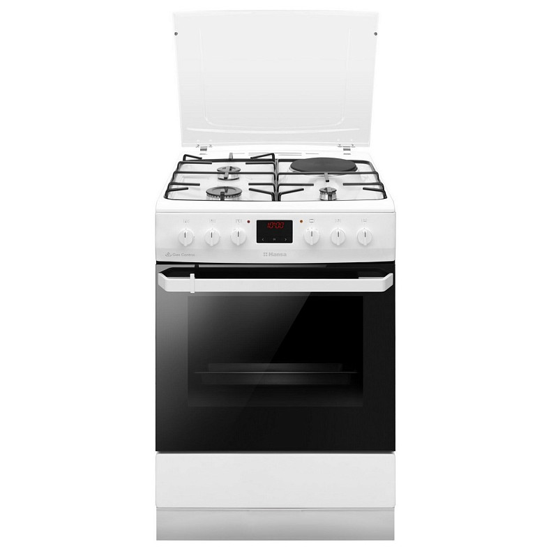 Плита Hansa з комбі. вар. поверхнею, 60х60см, 62л, емаль, газ контр., дисплей, білий