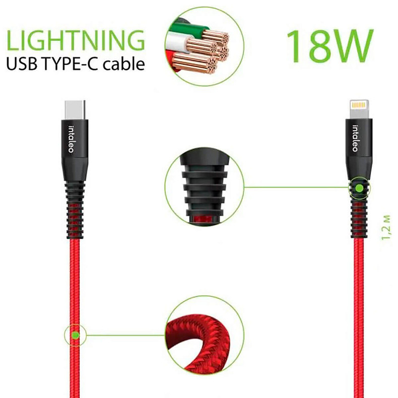 Кабель Intaleo CBRNYTL1 USB-C-Lightning 1.2м Red (1283126504129)