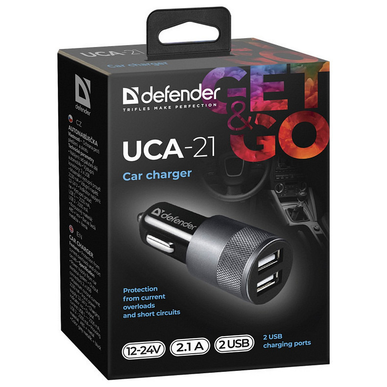 Автозарядка 2xUSB 12W (2xUSB-A) 2.1A UCA-21 чорна Defender