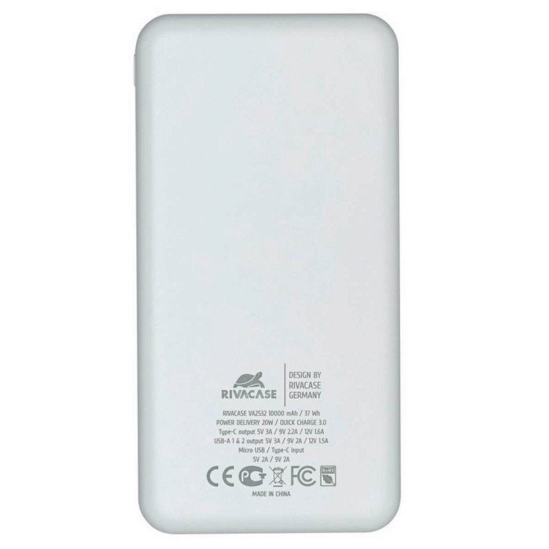 Универсальная мобильная батарея Rivacase Rivapower VA2532 QC3.0 PD3.0 20W 10000mAh White