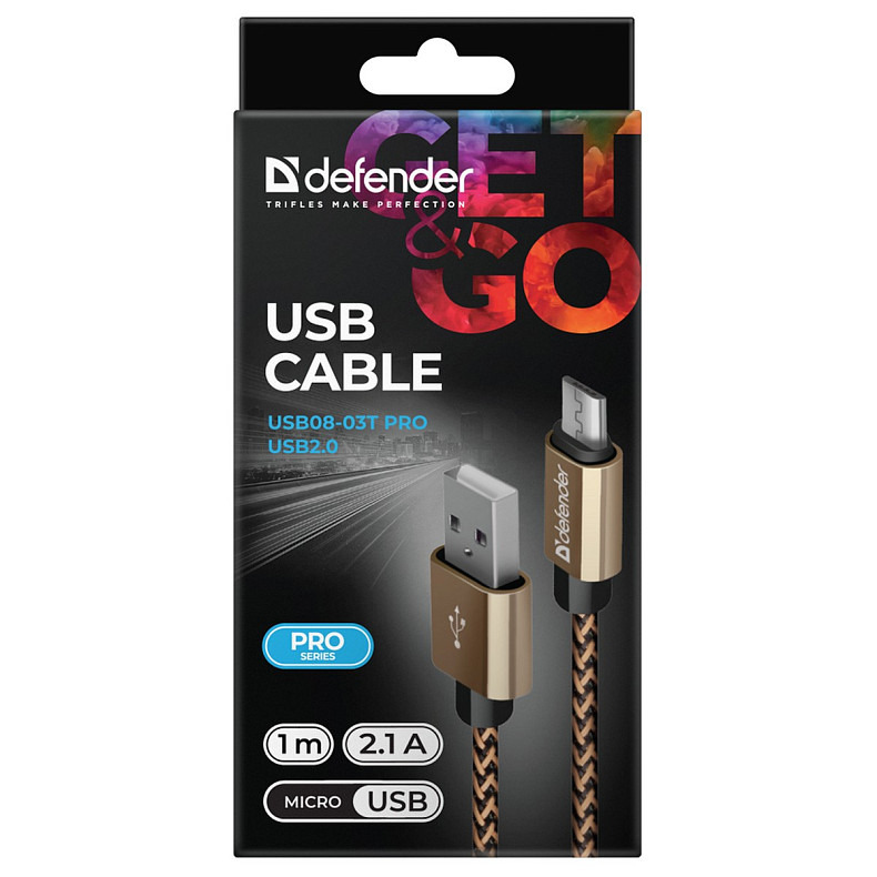 Кабель USB AM-micro BM, 1.0м, золотистый, 08-03T PRO Defender