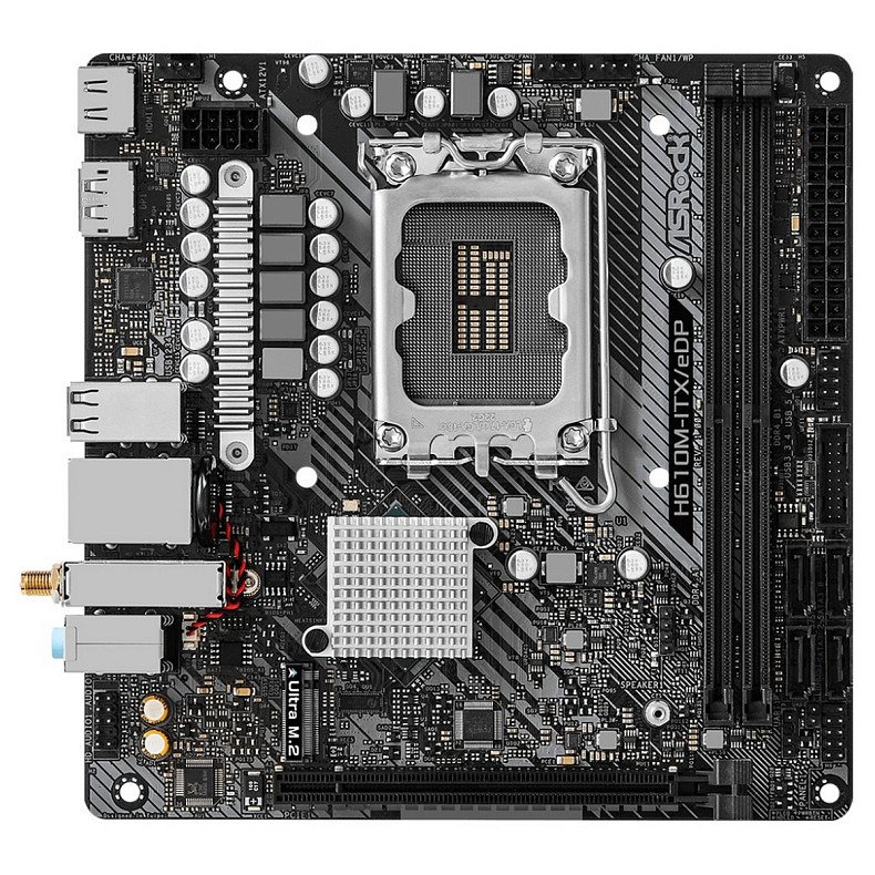 Материнська плата ASRock H610M-ITX/eDP (1700/H610, 2*DDR4, PCIex16, HDMI/DP/eDP, 4xSATAІІІ, M.2, GLan, 7.1ch, miniITX)