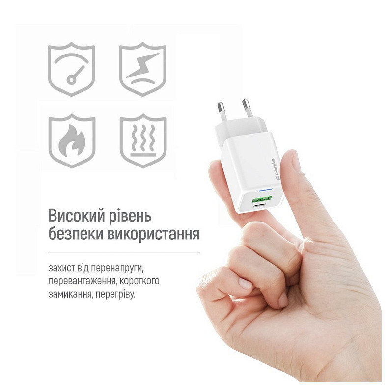 Сетевое зарядное устройство ColorWay GaN Mini 30W PD Port PPS USB (Type-C PD + USB QC4.0) White (CW-