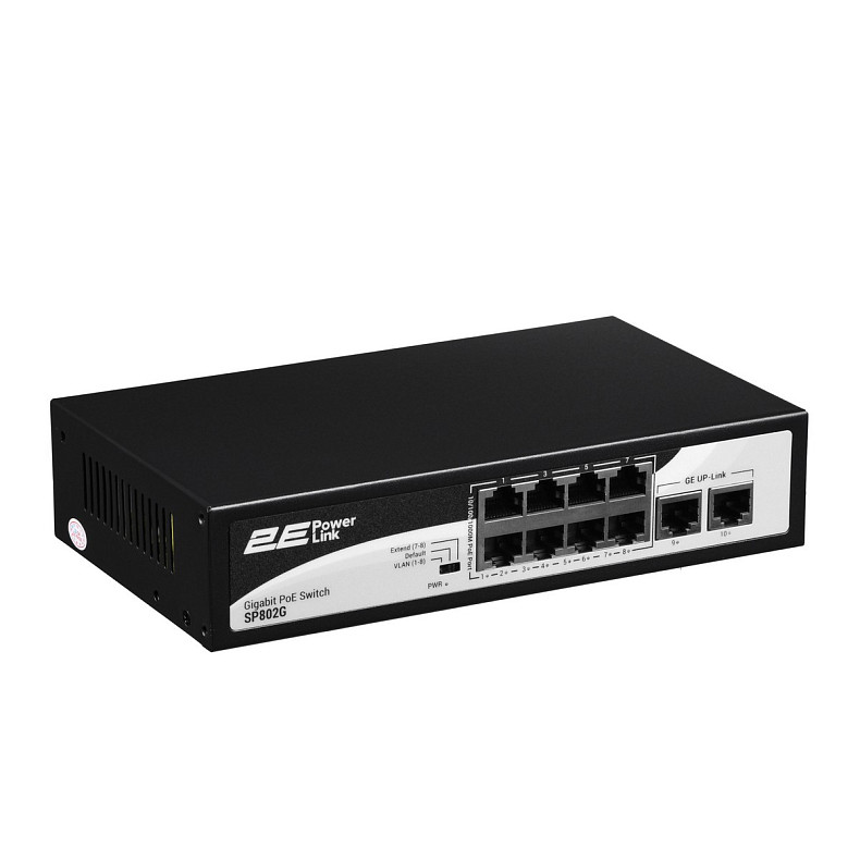 Коммутатор 2E PowerLink SP802G 10xGE (8xPoE, 2xUplink), 120Вт, Неуправляемый