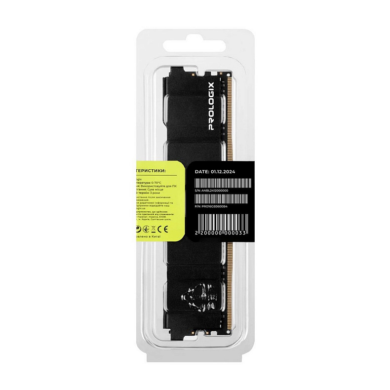 ОЗП Prologix Black 16GB 3600 DDR4 (PRO16GB3600B4)