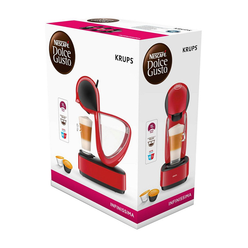 Кавоварка Krups капсульна Infinissima, 1.2л, капсули NESCAFE Dolce Gusto, червоний