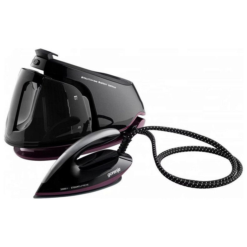 Праска-парогенератор Gorenje, 3000Вт, 1500мл, паровий удар -160гр, дисплей, керам. підошва, чорний