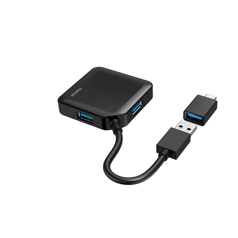 USB-хаб Hama 4 Ports USB 3.2, USB-C Adapter Black