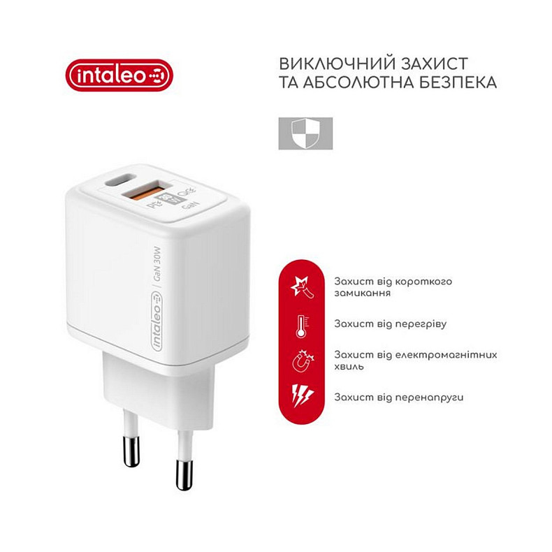 Сетевое зарядное устройство Intaleo TCG30GAN USB-C PD+USB-A QC 3.0 White (1283126578274)