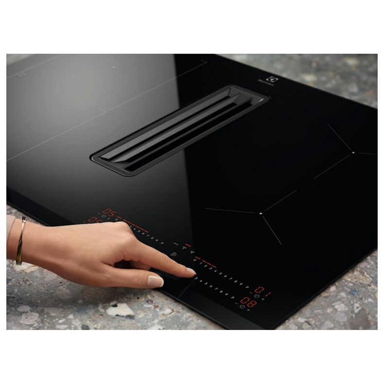 Варильна повверхня Electrolux індукційна, 80см, розширена зона, вбудована витяжка, Hob2Hood, чорний