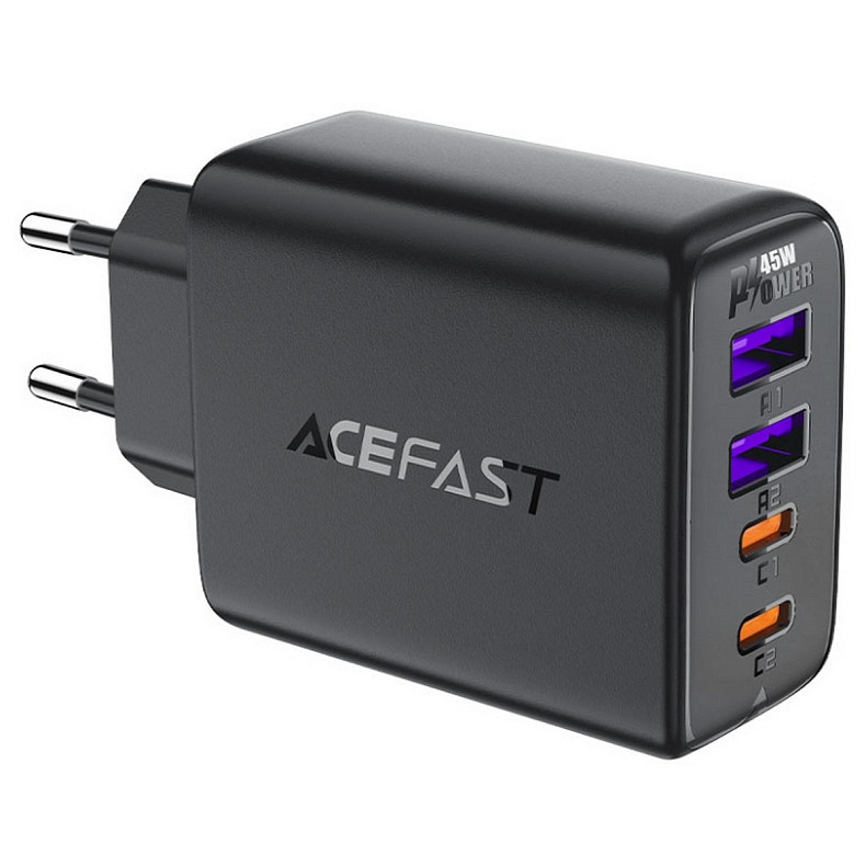 Зарядное устройство 4xUSB 45W (2xUSB-C+2xUSB-A) Gan A61 Fast Charger Black Acefast