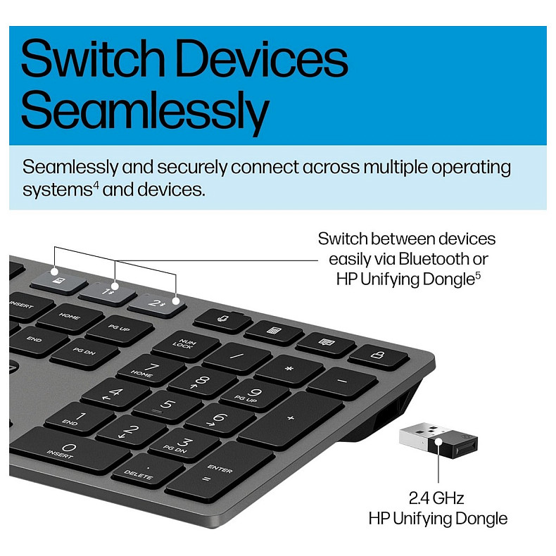 Клавіатура HP 720 Multi-Device Rechargeable, 109key, WL/BT, EN/UK, чорний