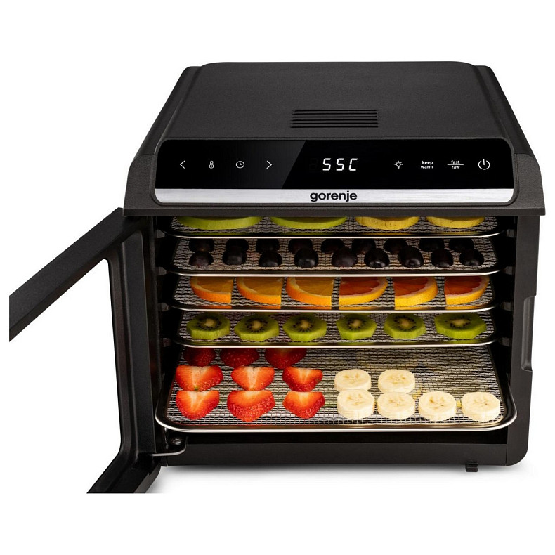 Сушарка для продуктів Gorenje 580Вт, піддонів - 6x1.5см, діаметр - 25см, макс - 75°С, дисплей, пласт