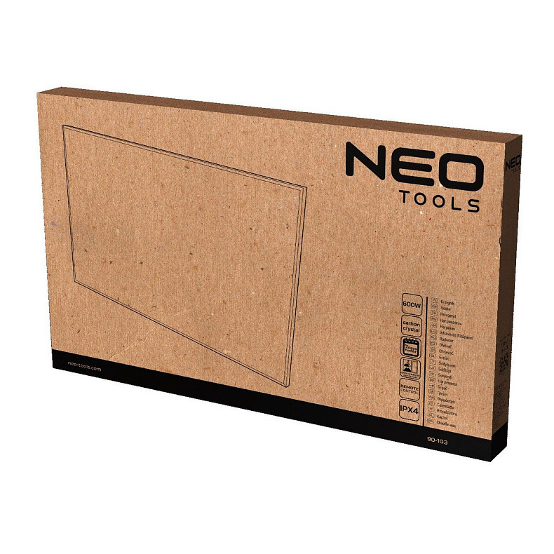 Панель інфрачервона Neo Tools, 600Вт, дистанційне управління, 100х60х3.8см, IP24, термостат, білий