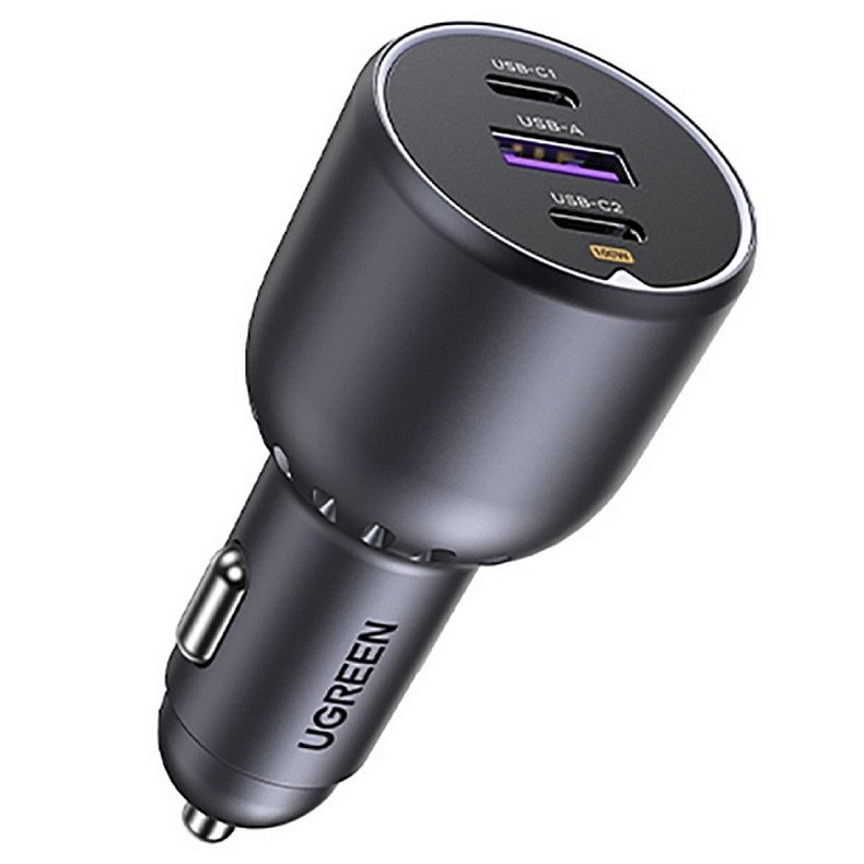 Автозарядка 3xUSB 130W (2xUSB-C+USB-A) QC 3.0 Чорна (EC705) UGREEN